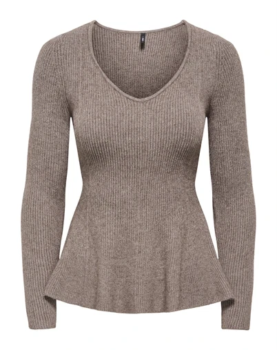 Only - ONLIbi V-Neck Rib Peplum Strik - Brancken